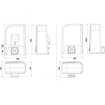 Dimensions du moteur DEA 624 Net pour portail coulissant